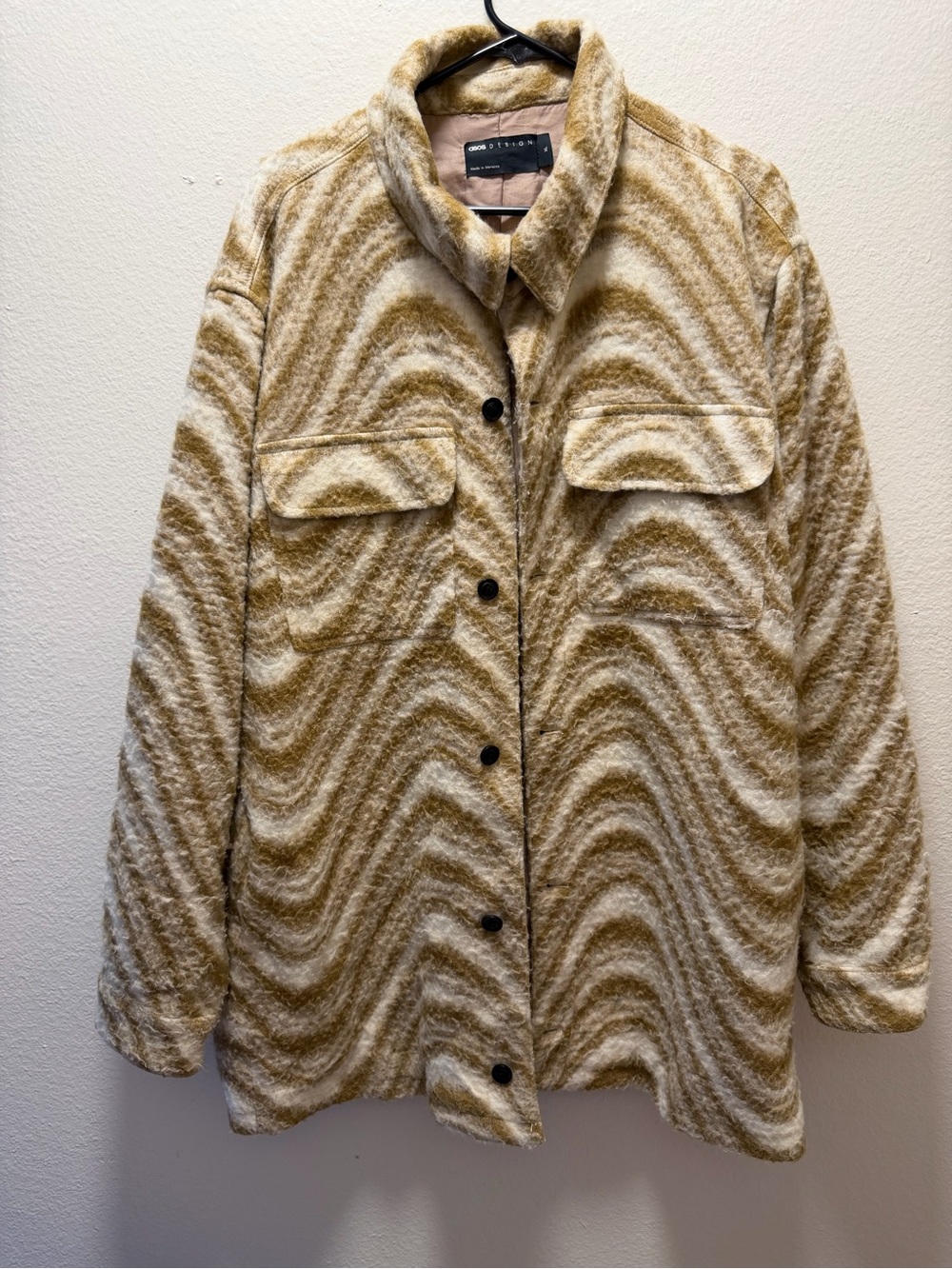 ASOS Cream & Tan Teddy Shacket with Wave Texture